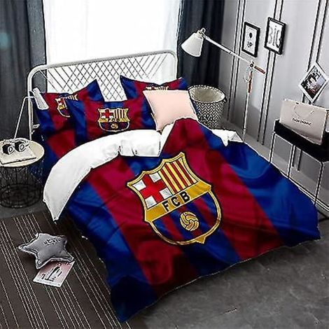 Parure de lit FC Barcelone pour enfant, taille 1 personne, housse de couette et taie d'oreiller en polyester, 135 x 200 cm, décoration chambre garçon (1/2)