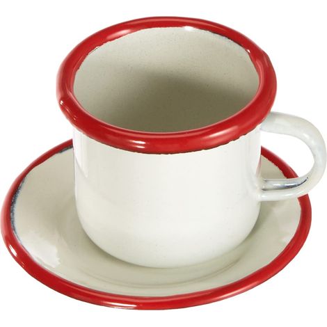 Gobelet avec Assiette, INOX, Blanc/Rouge, 9 x 5 x 5 cm (1/4)