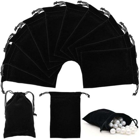 30 schwarze Schmuckbeutel mit Kordelzug zur Aufbewahrung von Schmuck, als Gastgeschenke für Hochzeiten, Weihnachtssüßigkeiten oder Partys (9,5 x 14,5 cm) – Crezuo (1/4)