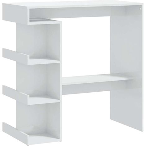 Mesa bar con estante aglomerado blanco brillo 100x50x101,5 cm vidaXL