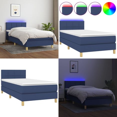 Letto a Molle con Materasso e LED Blu 90x190 cm in Tessuto - Materasso a molle - Letto con LED