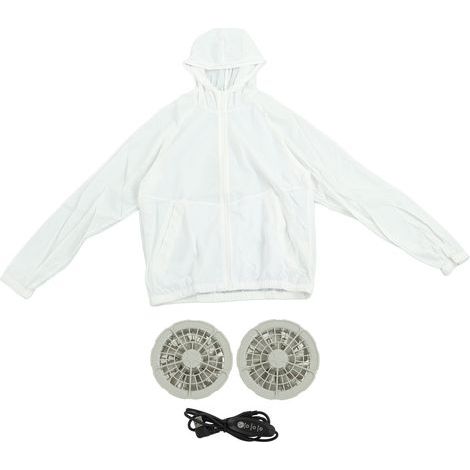 Ortviai Veste de Refroidissement Climatisée avec 2 Ventilateurs, 3 Niveaux Réglables, Protection Solaire, Blanc, L (1/5)