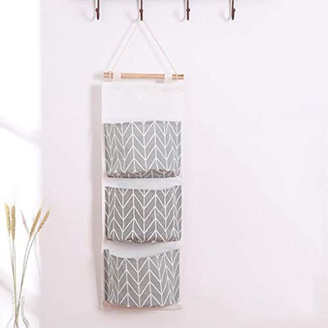 Sac de rangement suspendu, sac de rangement mural multicouche pratique, sac de rangement imperméable en coton et lin (gris)