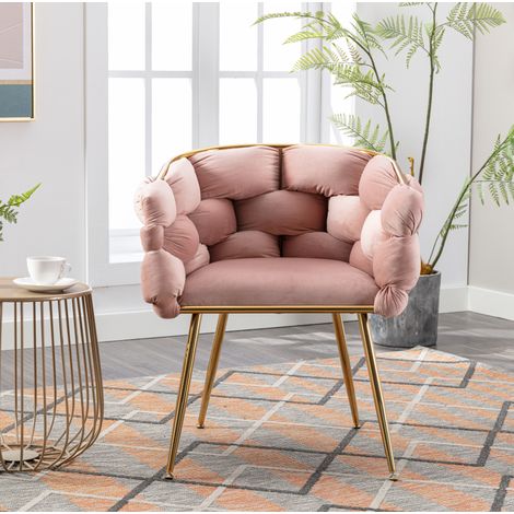Poltrona moderna in velluto rosa con braccioli e piedi in metallo dorato DESVIAE (1/5)
