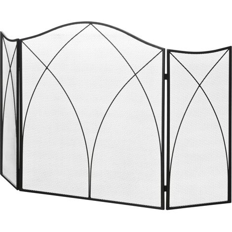 Pare-feu pliable, pare-feu de protection pour cheminée, 3 panneaux avec charnières et cadre métallique décoratif, 108 x 24 x 76 cm, noir (1/5)