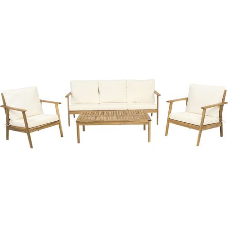 Gartenmöbel aus Akazienholz mit Kissen "Chilwell" - 5 Sitzplätze - Beige