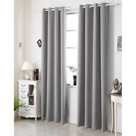 WOLTU Tenda Oscurante per Finestre con Occhielli per Camera da Letto. 2 Pannelli Grigio Chiaro ,Tenda senza cinghie