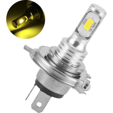 Lampe LED H4 80W 12V 24V pour moto auto, ampoule feu de route/croisement, jaune ambre 1500K, double usage, avec connecteur, éclairage puissant (1/5)