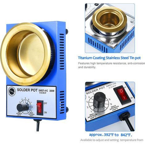 Pot à souder 300 W 100 mm 1200 g en acier inoxydable, bain de soudure compact à température réglable pour le soudage et le brasage (1/5)