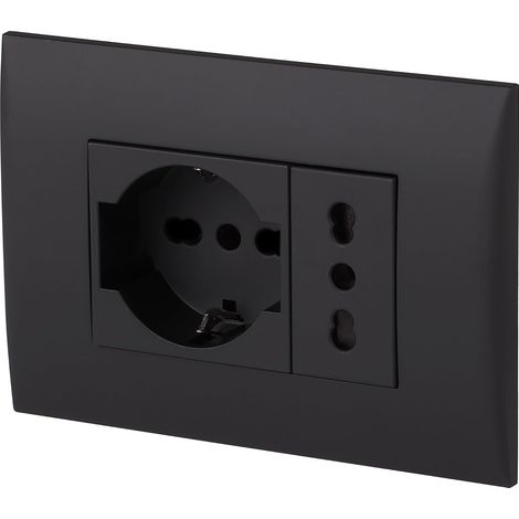 KIT PRESA BIVALENTE-ITALIANA/TEDESCA CON SUPPORTO E PLACCA ELECTRALINE Colore nero - ELECTRALINE (1/3)