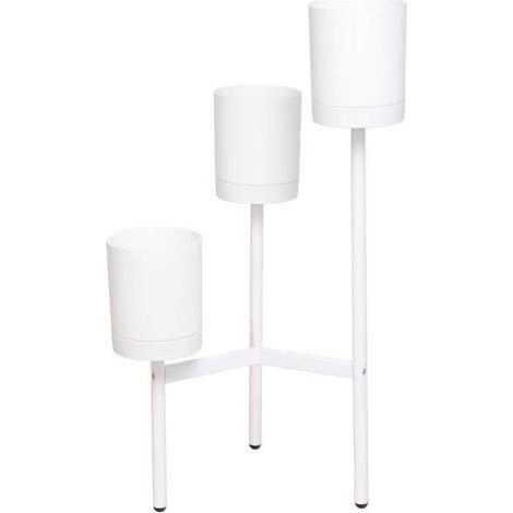 Fioriera con 3 Porta Vasi 51,5x48x91 cm in Polipropilene e Legno Bianco