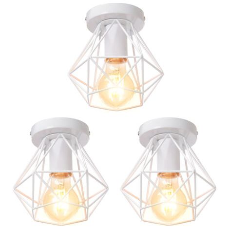 royaluxe- (3X) Plafonnier Rétro Lampe De Plafond D'Intérieur Vintage Blanc Luminaire Plafonnier Cage En Fer Métallique , Pour Cuisine, Bureau