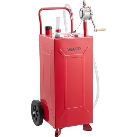 Chariot Carburant 113,6 L Réservoir à Carburant Mobile Pompe Manuelle, Réservoir en Acier au Carbone, avec 2 Roues et Tuyau, pour Essence et Diesel, Voiture, Tondeuse, Quad, Bateau, Moto, Rouge (1/5)