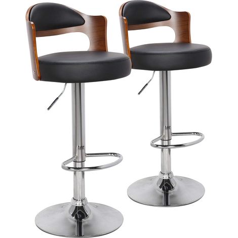 Lot de 2 Chaises de Bar Ruben Bois Noisette et Noir Assise en Simili Cuir Style Industriel Structure Bois et Métal Chaises Hautes pour Cuisine et Îlot Central (1/5)