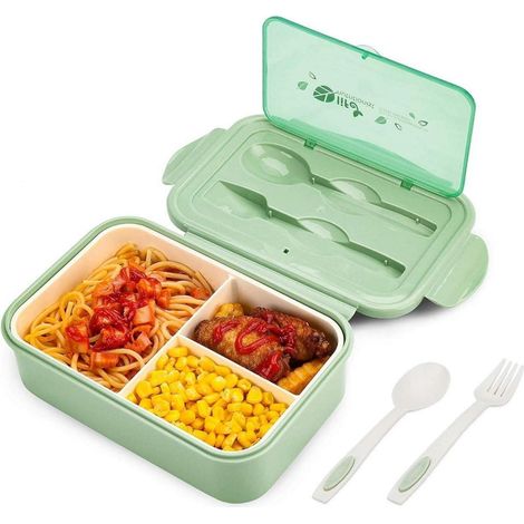 Bento Box Brotdose 1400ml mit 3 Fächern und Besteck, auslaufsicher, mikrowellengeeignet, für Kinder & Erwachsene (1/5)