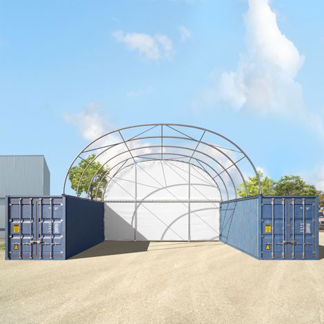 Rückwand für Container Überdachung 8m Breite, PRIMEtex 2300 PVC Plane, weiß (1/2)