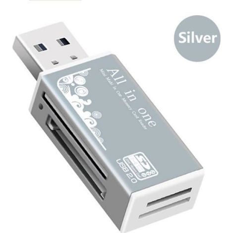 Adaptateur Carte Mémoire - Micro USB 2.0 - Compatible Micro SD TF M2 MMC MS Pro Duo - Argent - 1 Pièce