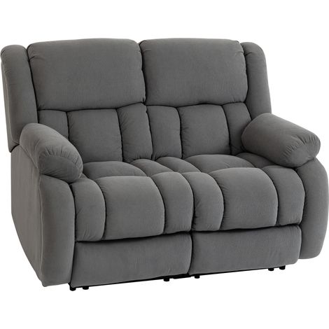HOMCOM sillón de 2 plazas relax reclinable manual, sillón relax tapizado en terciopelo, reposapiés ajustable, asiento amplio, acolchado grueso, gris