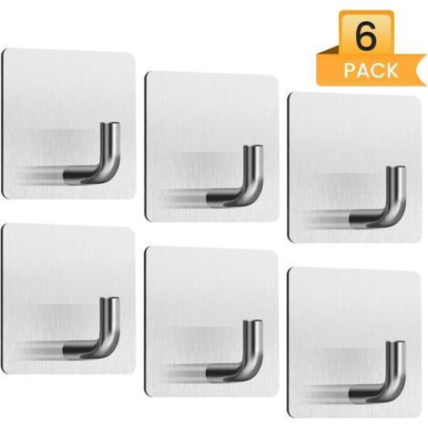 Adhesive Wall Hook, Kitchen Dish Towel Holder 6PCS Self-Adhesive Hook No Drilling Adhesive Hanger Stainless Steel Waterproof Silver Coat Hook for Bathroom/Living Room/Coat/Key/Bag- (1/5)