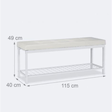 Banc banquette range chaussures ouvert synthétique support grillage métal 115 cm blanc