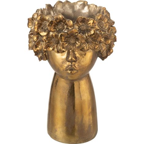 Cache pot visage doré à fleurs sculptées - Doré (1/5)