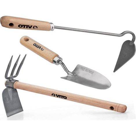 Kit 3 outils de jardin Manche bois Inox et Fer forgés à la main Haute qualité VITO