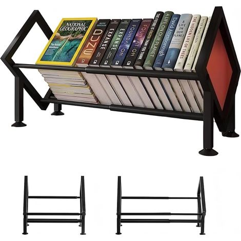 Small Desktop Bookcase Mini Retractable Book Shelf Metal Space Saving Organizer for Study Bedroom Office Living Room Black (1/5)