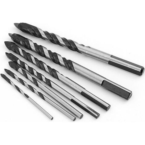 Lot de 5 forets multi-matériaux pour céramique, carrelage, béton, brique, verre, plastique et bois, 6, 6, 8, 10, 12 mm, pointe en carbure de tungstène. (1/4)