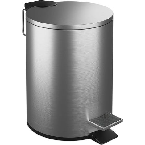 Poubelle de salle de bain, 3 litres, en acier inoxydable, avec couvercle, seau intérieur amovible, argentée (1/5)