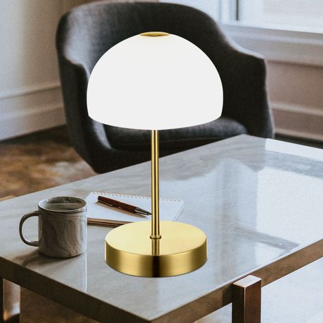 Lampada da comodino Touch lampada da tavolo in ottone LED vetro opale lampada laterale funzione touch, 5W 400Lm bianco caldo, DxH 15x27 cm (1/5)