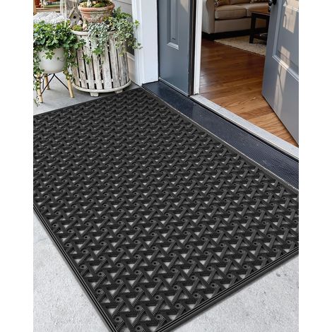 Paillasson d'Entrée Antidérapant Drainant 81x122 cm Noir Tapis caoutchouc profil drainant, résistant, entrée propre, dépoussiérage, lavable, porche, patio, jardin, garage (1/5)