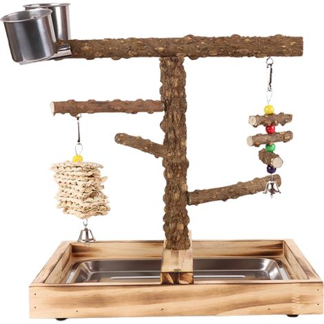 Spielständer aus Holz mit Leiter und Bechern – interaktiver Spielplatz für Papageien