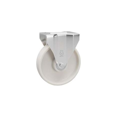 RUOTE IN POLIAMMIDE C/SUPPORTO INOX CON PIASTRA FISSA 119A- - ø mm.100x30 piastra mm.100x85 - mm.128h. p.kg150 - 1 pezzi AVO