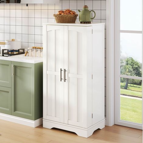 Armario alto de cocina (120x60x40 cm), con luz LED sensor, estantes regulables, MDF, blanco (1/5)