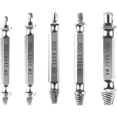 5 piezas, Extractor de tornillos, Extractor de brocas, Desmontador de pernos, Extractor de tornillos, Plata, HSS, 51 mm (1/5)
