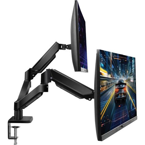 Futura Dual Monitor Arm Desk Mount Gas Spring Bracket 13-32 Inch Screens, Adjustable Stand, Full Motion Tilt Swivel Rotation (1/5)