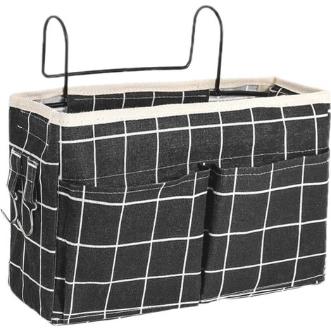 1x Organisateur de lit, Crochet métal, Poche rangement coton lin, 30x26x11cm, Pour lit superposé dortoir (1/5)
