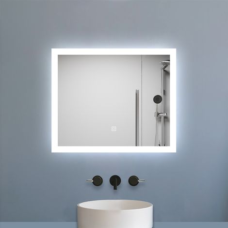 Aica Miroir de salle de bain 80x60cm LED tricolore anti-buée + mémoire + dimmable