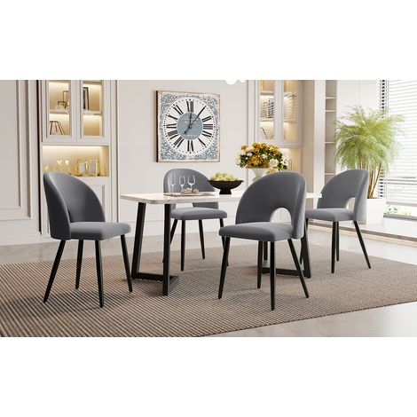Ensemble salle à manger moderne : table rectangulaire 117x68 cm et 4 chaises velours gris à motif losange, pieds ajustables noirs (1/4)