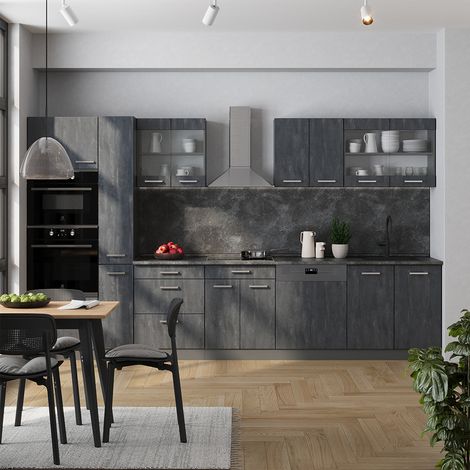 Cocina  R-Line, Hormigón negro/antracita, 350 cm , ET Mármol, Vicco