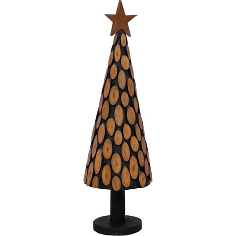 Sapin de Noël Arbre de Noël avec support Marron 149 cm Bois de teck solide (1/5)