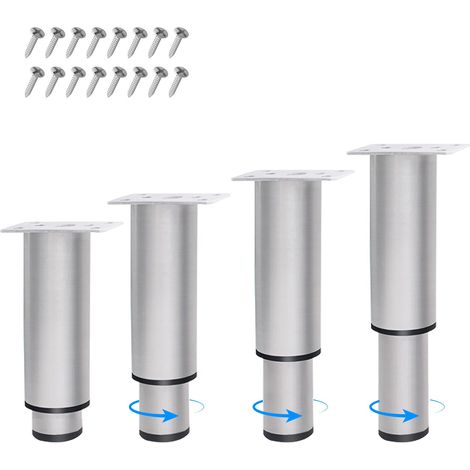 4 Pièces Pieds de Meuble Réglables avec vis de Fixation, Hauteur 120-180 mm, Diamètre 38 mm, Pieds de Support en Argent pour Table, Chaise, Bureau, Armoire et Canapé (12-18cm) (1/5)