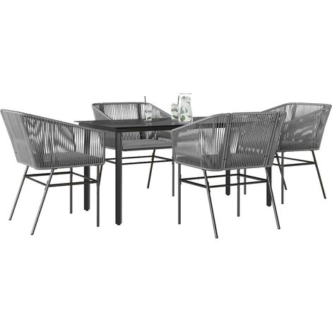 Ensemble à manger jardin coussins 5 pcs-Salon de jardin gris poly rotin verre 408181 (1/5)