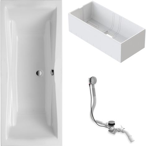 Schulte Badewanne Idro mit Wannenträger und Ablaufgarnitur - 190 x 80 cm, Sanitäracryl, weiß glänzend, Komplettset