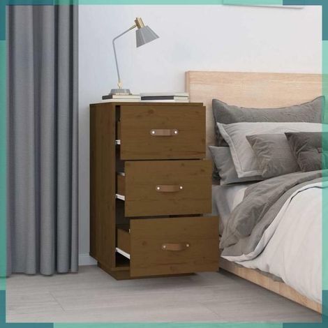 818341 Table de chevet Marron miel 40x40x75 cm Bois de pin solide (1/5)