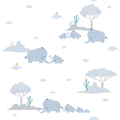 Children wallpaper wall Profhome 381281 non-woven wallpaper slightly textured with pattern for kids matt blue grey white green 5.33 m2 (57 ft2) (1/5)