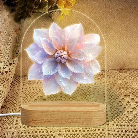 Regenbogenförmiges Nachtlicht mit schillernder rosa-weißer Dahlie, 7-farbige LED-Lampe, Kinderzimmerdekoration, Geschenk zur Babyparty (1/5)