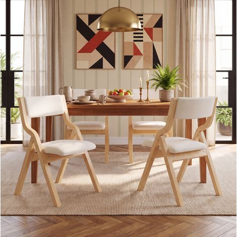Lot de 4 chaises de salle à manger 55x49x81 cm en bois beige, gain de place, pliables FloraGrace (1/5)