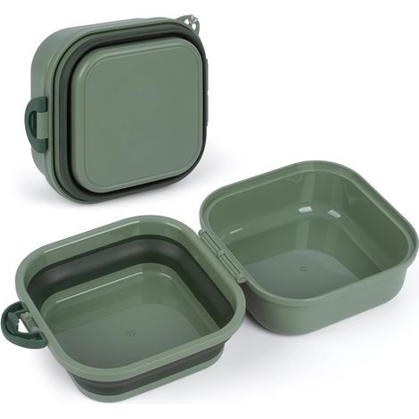 Foldable Dog Bowl 2 in 1, Portable Travel Feeder with Removable Divider, Silicone Foldable Design with Carrying Rope for Walks, Camping and Hiking - Large (1/5)