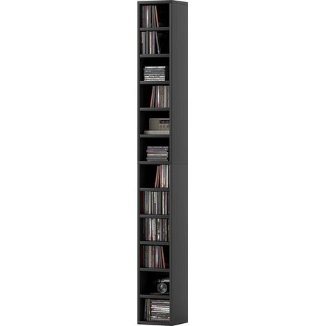 Boîte de rangement CD/DVD 12 compartiments 204 CD 21x20x175 cm noir
